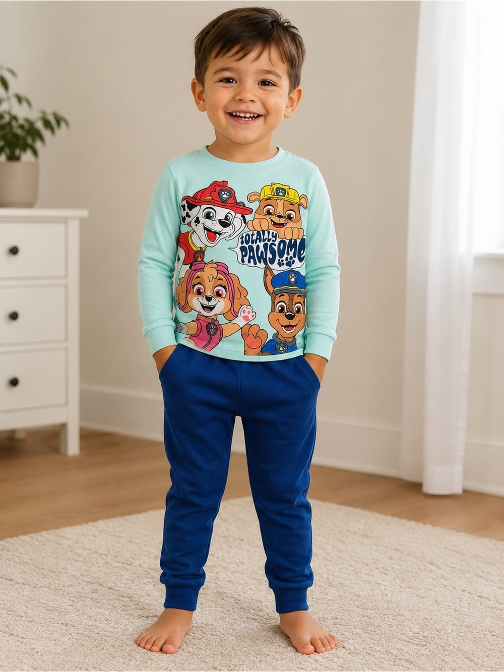 Paw Patrol Kids Pajama Set in Mint Top and Blue Pants